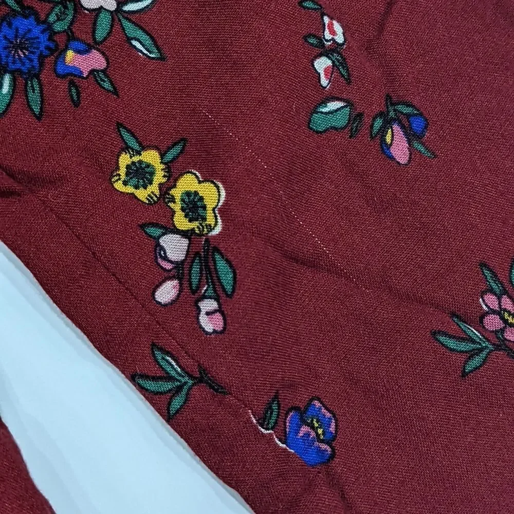 Hanna dark red maroon bordeaux floral shift dress long sleeve girls size 120 6 7 - Picture 7 of 8